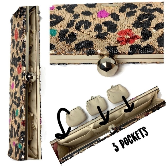 Kate Spade Sequin Leopard Pop Art Dolly Cheetah Print Clutch Bag - Picture 2 of 3